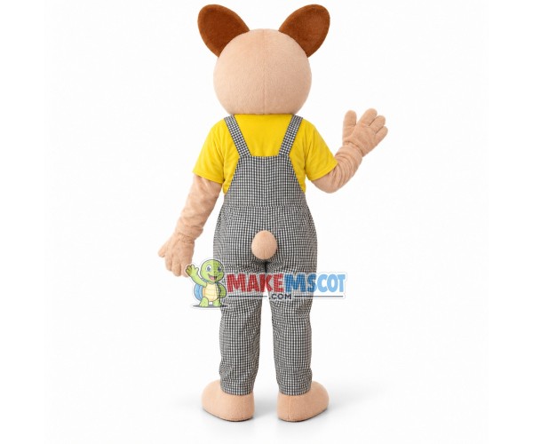 Cartoon Rabbit With Yellow Short Sleeve and Plaid Jumpsuit Mascot Costume Cartoon Rabbit With Yellow Short Sleeve and Plaid Jumpsuit Mascot Costume