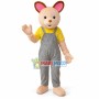 Cartoon Rabbit With Yellow Short Sleeve and Plaid Jumpsuit Mascot Costume