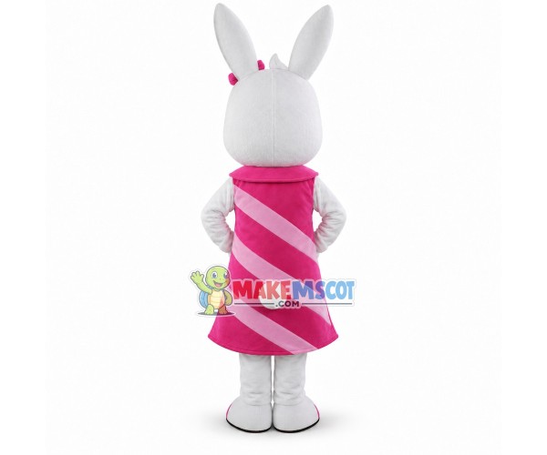 Cute White Rabbit Girl With In Pink Dress Cartoon Mascot Costume Cute White Rabbit Girl With In Pink Dress Cartoon Mascot Costume