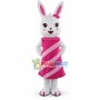 Cute White Rabbit Girl With In Pink Dress Cartoon Mascot Costume 