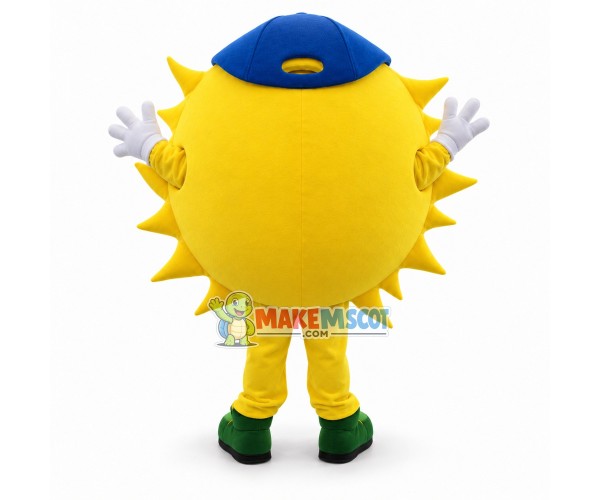 Cartoon Sun With Blue Hat Mascot Costume Cartoon Sun With Blue Hat Mascot Costume