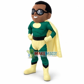 Cool Super Hero Black Boy Mascot Costume Cool Super Hero Black Boy Mascot Costume