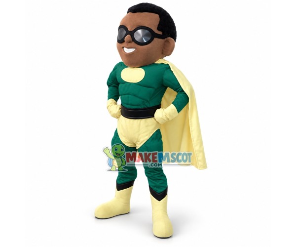 Cool Super Hero Black Boy Mascot Costume Cool Super Hero Black Boy Mascot Costume