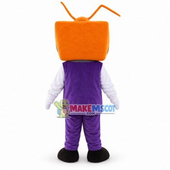 Orange TV Staff In Purple Suit Mascot Costume Orange TV Staff In Purple Suit Mascot Costume