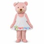 Cute Cartoon Pink Bear With White Dress and White Bow Hairpin Mascot Costume