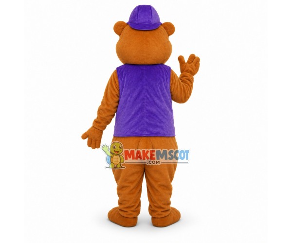 Purple Nosed Beaver With Purple Hat and Purple Vest Mascot Costume