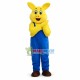 Curious Yellow Pig In Blue Jumpsuit Mascot Costume Curious Yellow Pig In Blue Jumpsuit Mascot Costume