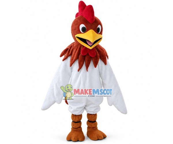 White Chicken With Brown Head Mascot Costume