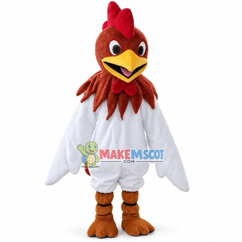 White Chicken With Brown Head Mascot Costume