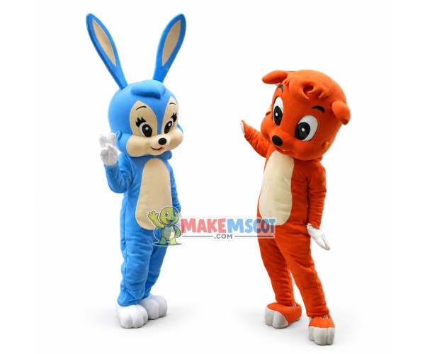Cute Blue Bunny and Orange Fox Mascot Costume Cute Blue Bunny and Orange Fox Mascot Costume