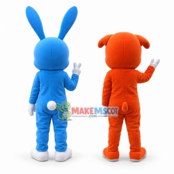 Cute Blue Bunny and Orange Fox Mascot Costume Cute Blue Bunny and Orange Fox Mascot Costume