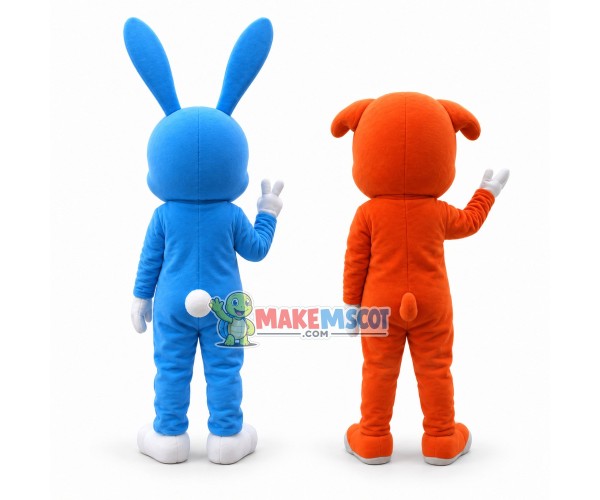 Cute Blue Bunny and Orange Fox Mascot Costume Cute Blue Bunny and Orange Fox Mascot Costume