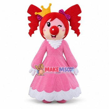 Optimistic Princess With Red Hair and Big Red Nose Mascot Costume