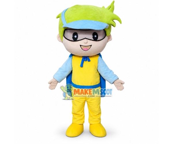 Superhero Yellow Hair Boy Mascot Costume