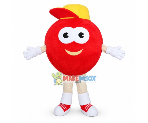 Deluxe Cartoon Red Apple With In Red Peaked Cap Mascot Costume Deluxe Cartoon Red Apple With In Red Peaked Cap Mascot Costume