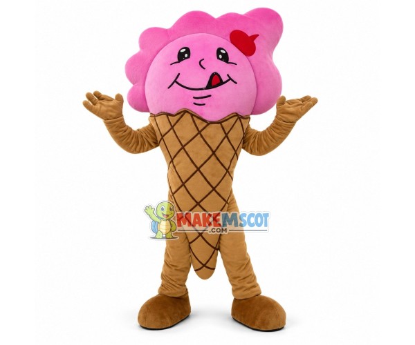 Adult Cartoon Pink Creamy Ice Cream Cone Mascot Costume Adult Cartoon Pink Creamy Ice Cream Cone Mascot Costume