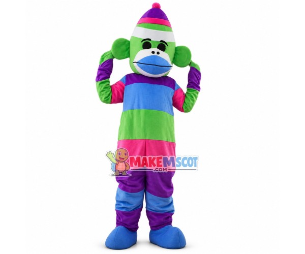 Rainbow Striped Sock Monkey Mascot Costume Rainbow Striped Sock Monkey Mascot Costume