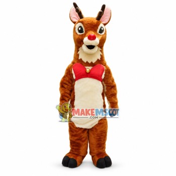 Rudolph the Reindeer With Red Bow Tie Mascot Costume For Christmas