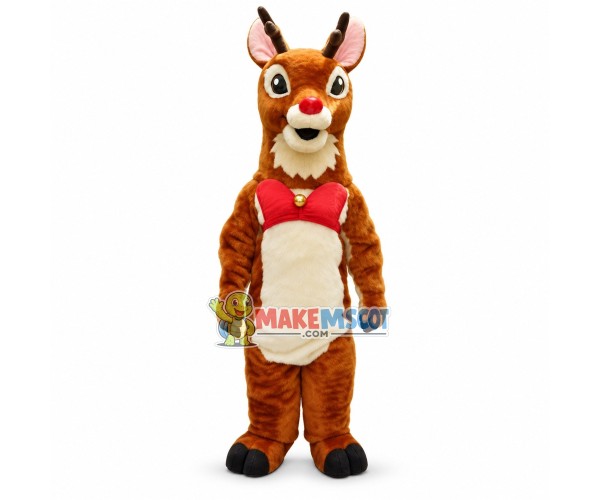 Rudolph the Reindeer With Red Bow Tie Mascot Costume For Christmas Rudolph the Reindeer With Red Bow Tie Mascot Costume For Christmas
