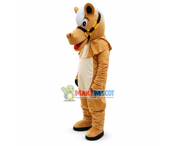 Harnessed Brown Horse Mascot Costume Harnessed Brown Horse Mascot Costume