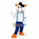 Lovely Cow Wearing Blue Overalls Mascot Costume Lovely Cow Wearing Blue Overalls Mascot Costume
