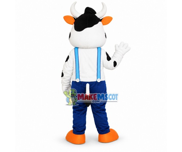 Lovely Cow Wearing Blue Overalls Mascot Costume Lovely Cow Wearing Blue Overalls Mascot Costume