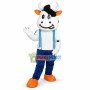 Lovely Cow Wearing Blue Overalls Mascot Costume