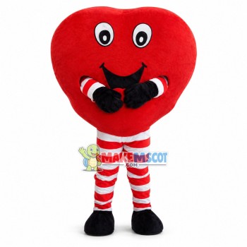 Cartoon Red Heart Man In Striped Pants Mascot Costume 
