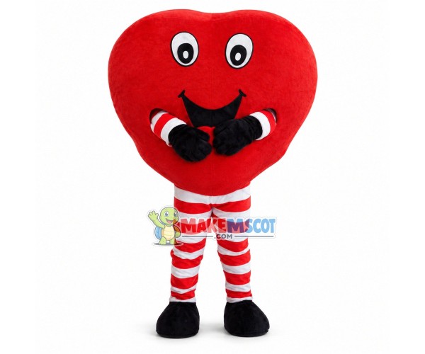 Cartoon Red Heart Man In Striped Pants Mascot Costume 