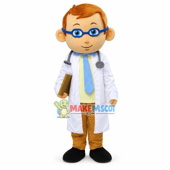 Doctor With Blue Glasses Mascot Costume Doctor With Blue Glasses Mascot Costume