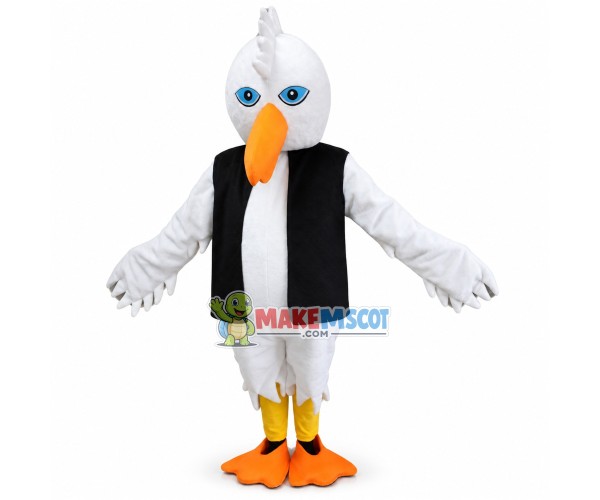 American White Ibis In Black Vest Mascot Costume	