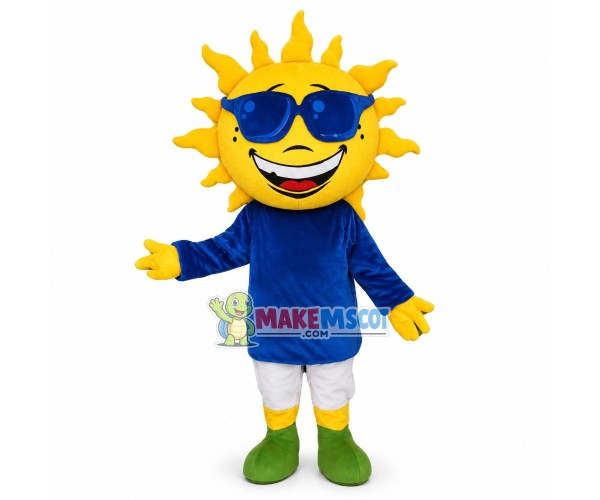 Cool Happy Sunshine Man With Sunglasses Mascot Costume 
