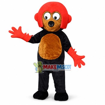 Black Mole In Red Helmet Mascot Costume	
