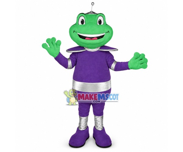 Alien Signal Frog In Purple Suit Mascot Costume Alien Signal Frog In Purple Suit Mascot Costume