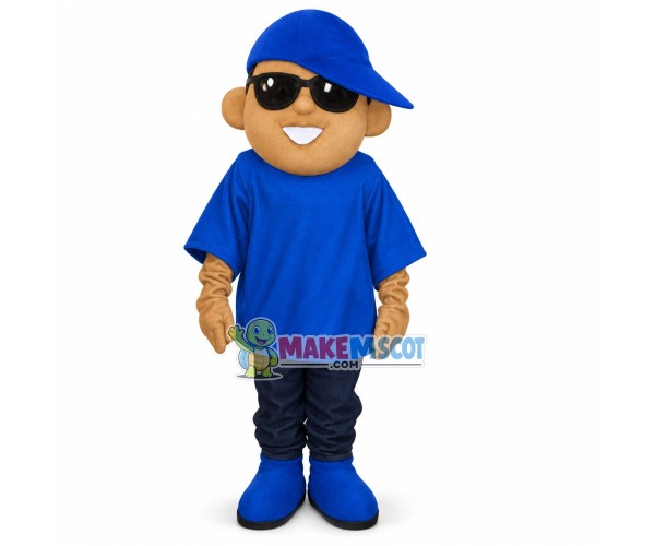 Cool Street Fashion Black Boy With Sunglasses Mascot Costume Cool Street Fashion Black Boy With Sunglasses Mascot Costume