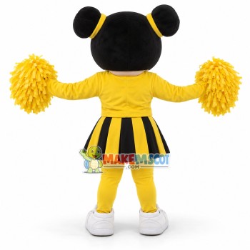 Black Cheerleader Wearing Yellow Uniform Mascot Costume Black Cheerleader Wearing Yellow Uniform Mascot Costume