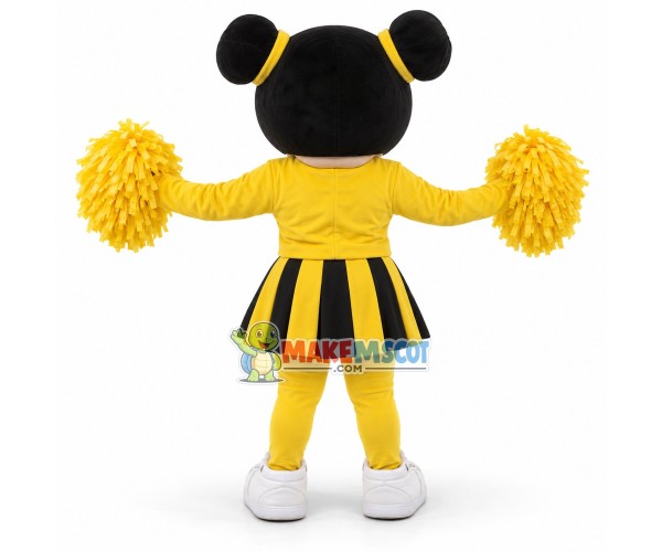 Black Cheerleader Wearing Yellow Uniform Mascot Costume Black Cheerleader Wearing Yellow Uniform Mascot Costume