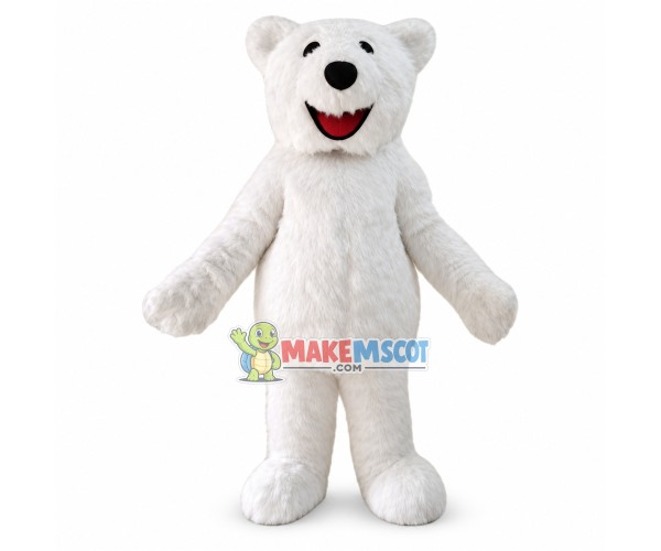 Smiling Polar Bear Long Plush Mascot Costume 