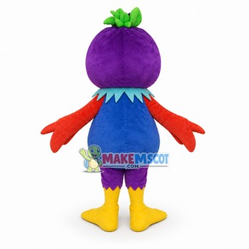 Purple Parrot With Green Leaves On Head Mascot Costume 	