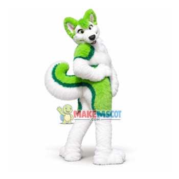Green & White Husky Dog Mascot Costume