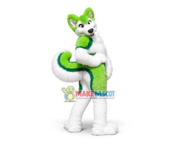 Green & White Husky Dog Mascot Costume