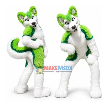 Green & White Husky Dog Mascot Costume Green & White Husky Dog Mascot Costume