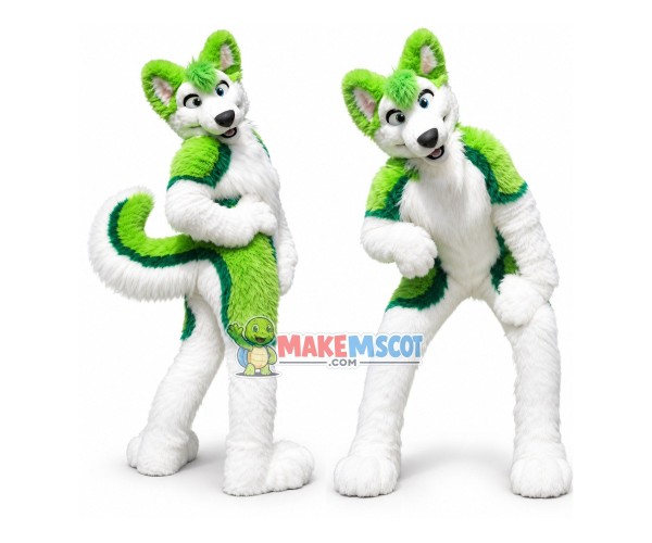 Green & White Husky Dog Mascot Costume